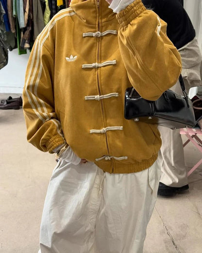 Yellow CNY Suede Jacket – Oversized Unisex Chinese-Inspired Streetwear