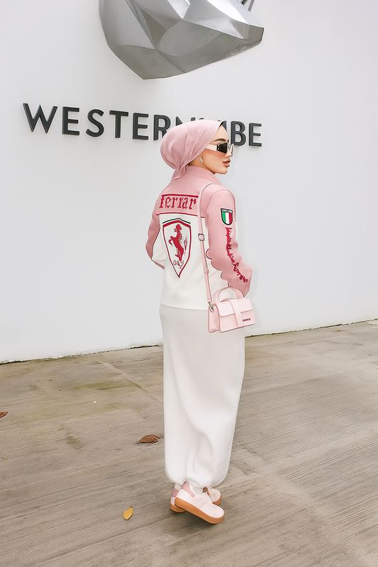 Pink Ferrari Leather Jacket – Luxe Motorsport Streetwear by WESTERNVIBE®