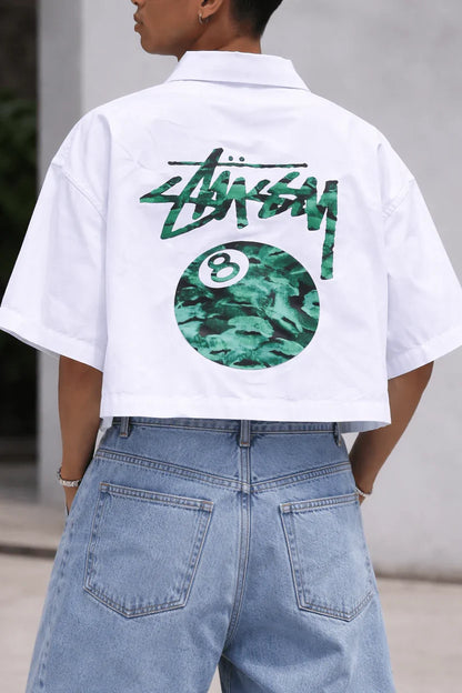 White 8 Ball Graphic Oversized Shirt – Streetwear Edition