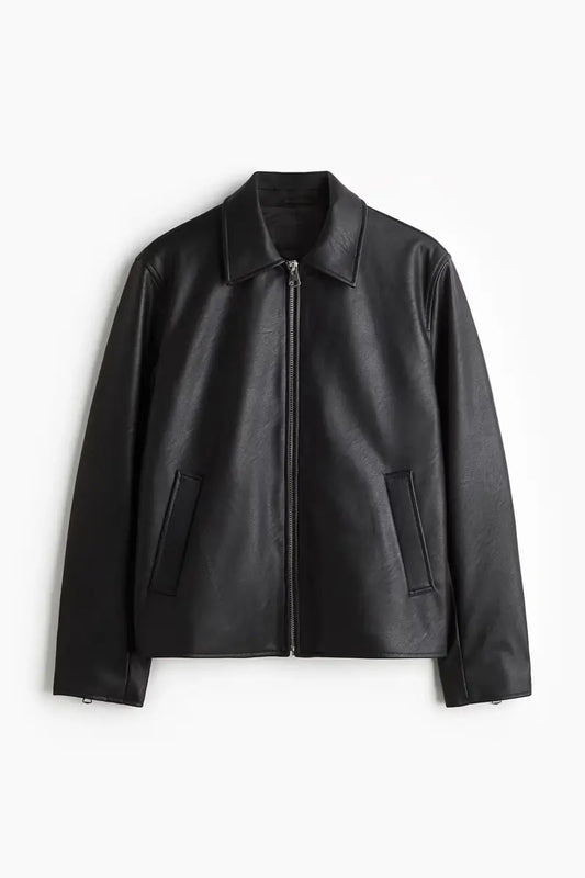 Men’s Black Boxy Leather Jacket – Premium Urban Street Style (Oversized Fit)
