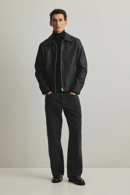 Men’s Black Boxy Leather Jacket – Premium Urban Street Style (Oversized Fit)