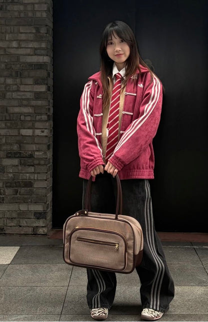 Maroon CNY Suede Knot Jacket – Oversized Unisex Streetwear