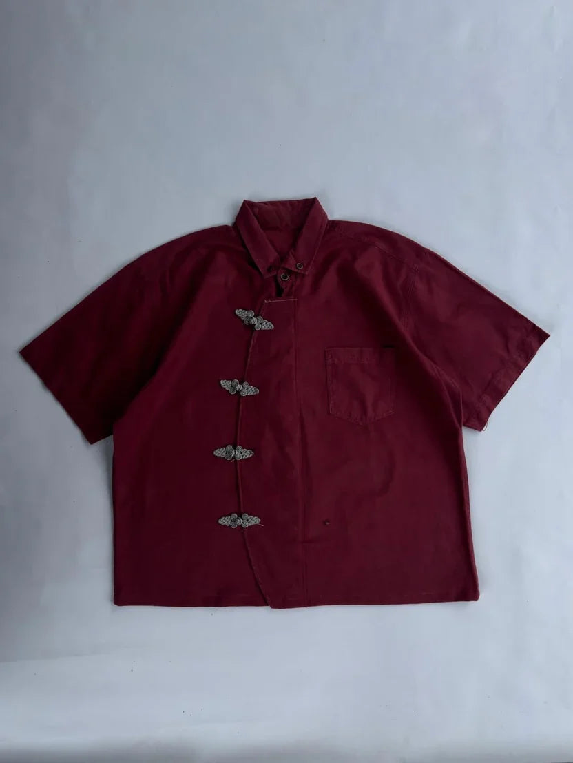 Imperial Crimson Oversized Shirt – Premium Korean Streetwear Edition