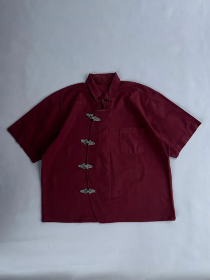 Imperial Crimson Oversized Shirt – Premium Korean Streetwear Edition
