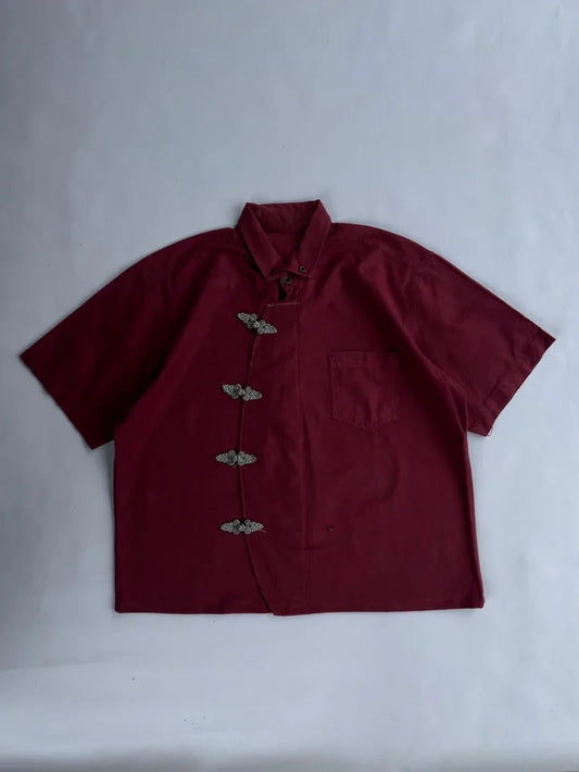 Imperial Crimson Oversized Shirt – Premium Korean Streetwear Edition