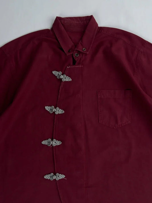 Imperial Crimson Oversized Shirt – Premium Korean Streetwear Edition