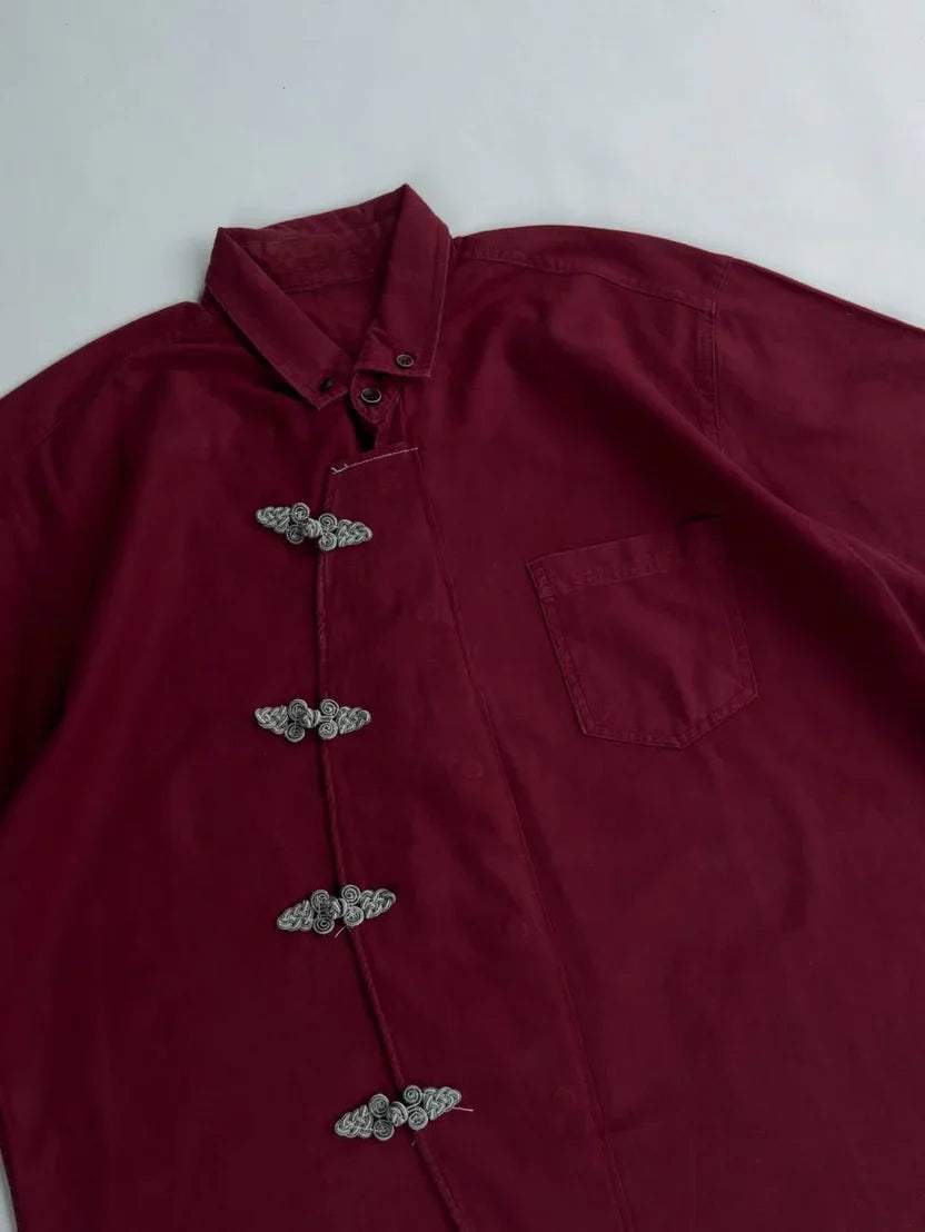 Imperial Crimson Oversized Shirt – Premium Korean Streetwear Edition