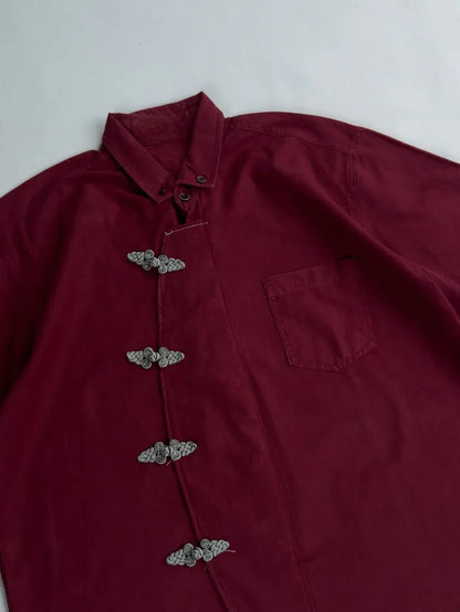 Imperial Crimson Oversized Shirt – Premium Korean Streetwear Edition