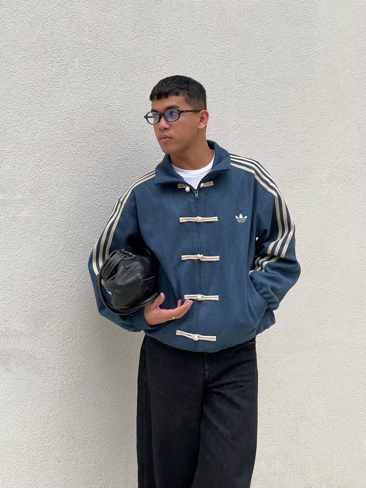 Navy Blue CNY Suede Jacket – Oversized Unisex Chinese-Inspired Streetwear