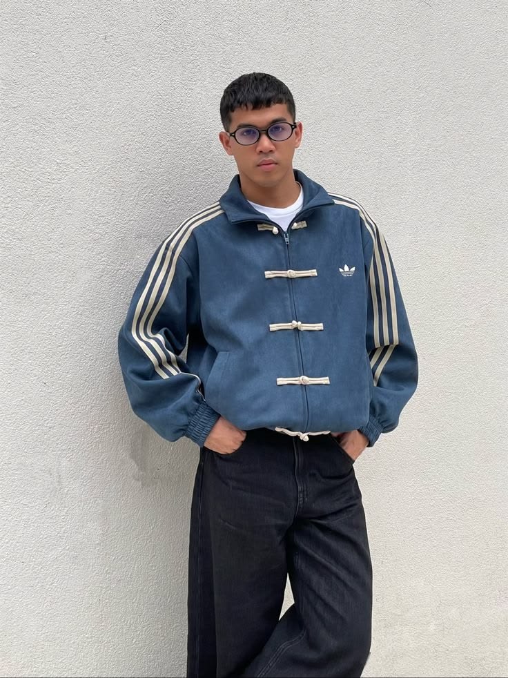 Navy Blue CNY Suede Jacket – Oversized Unisex Chinese-Inspired Streetwear