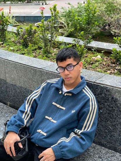 Navy Blue CNY Suede Jacket – Oversized Unisex Chinese-Inspired Streetwear