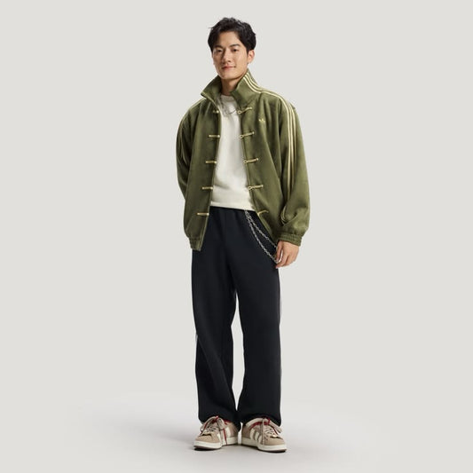 Olive Green CNY Suede Jacket – Oversized Unisex Chinese-Inspired Streetwear