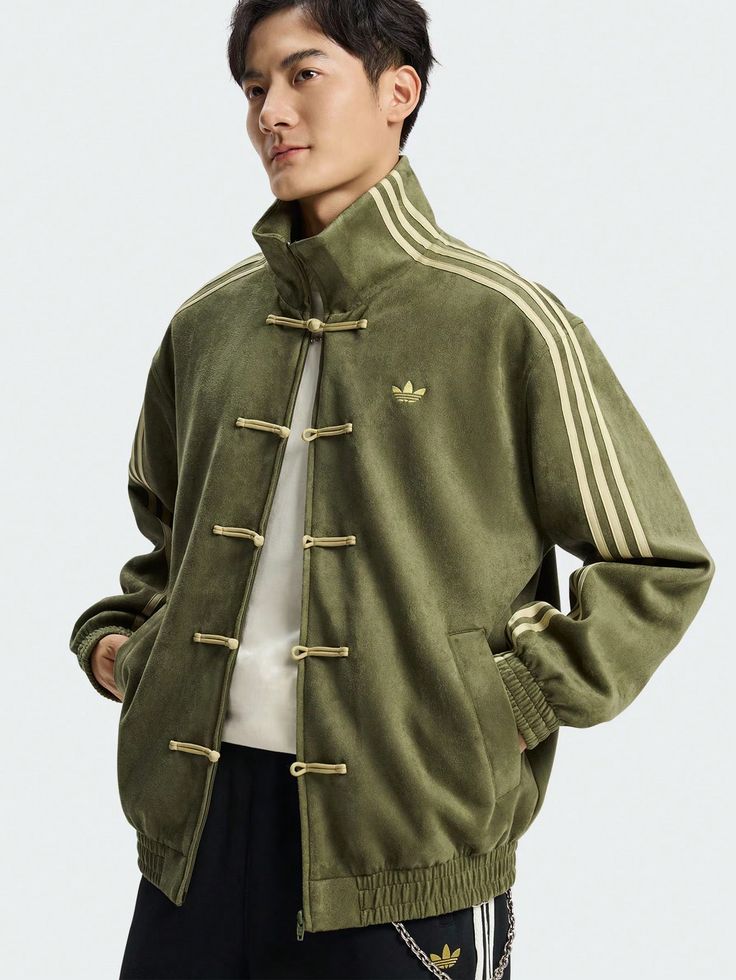 Olive Green CNY Suede Jacket – Oversized Unisex Chinese-Inspired Streetwear