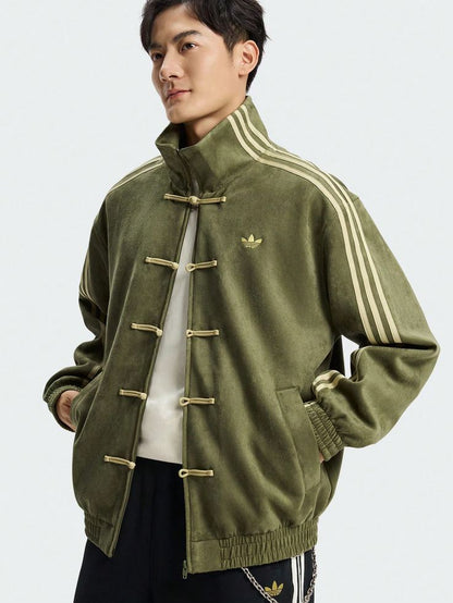 Olive Green CNY Suede Jacket – Oversized Unisex Chinese-Inspired Streetwear