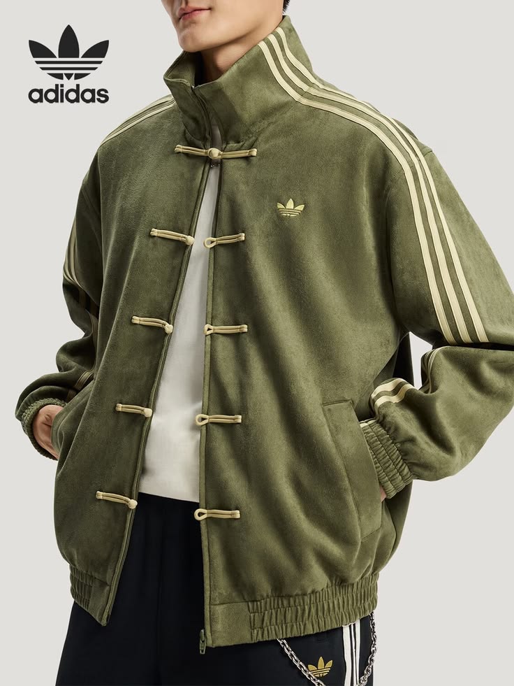 Olive Green CNY Suede Jacket – Oversized Unisex Chinese-Inspired Streetwear