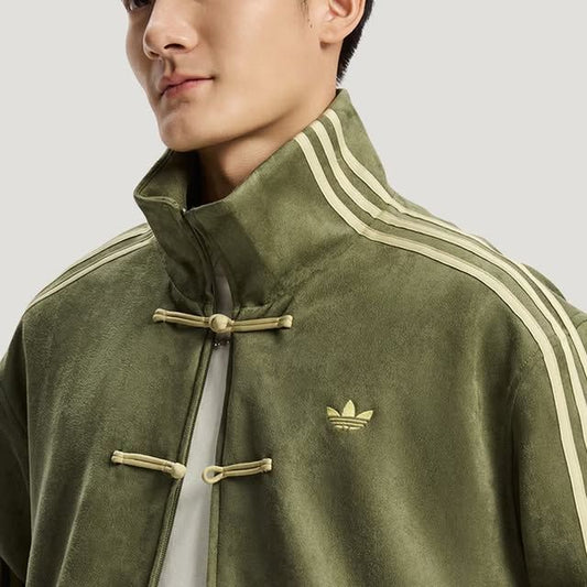 Olive Green CNY Suede Jacket – Oversized Unisex Chinese-Inspired Streetwear