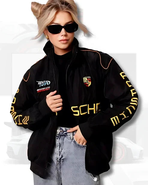 Porsche-Style Embroidered Motorsport Racing Jacket – Bold Design, Premium Comfort | WesternVibe®