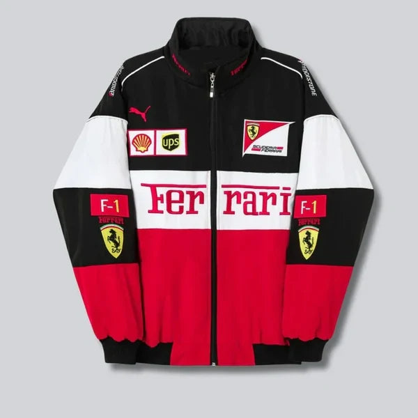 Ferrari F1 Racing Jacket for Men – Formula 1 Motorsport Track Jacket in Red and White